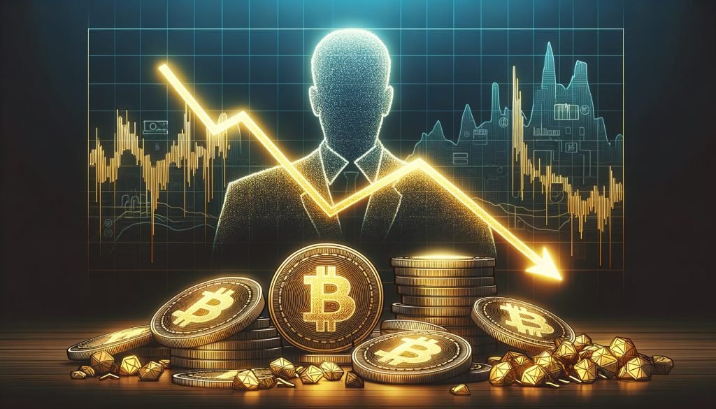 Investor Silhouette mit Bitcoin -Münzen und schwankendem Preisdiagramm