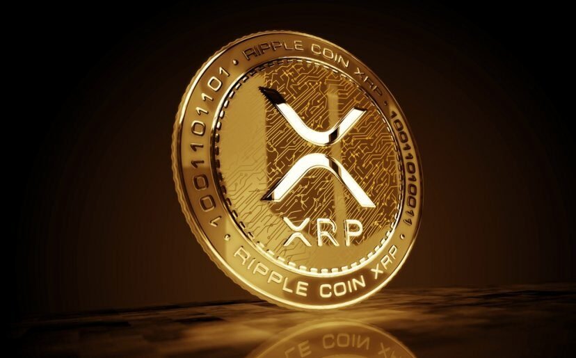 Goldene XRP -Münze mit Schaltungsmuster Design