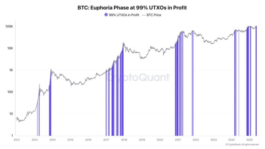 Bitcoin Euphoria -Phase bei 99% UTXOs im Gewinn | Quelle: Darkfost auf x