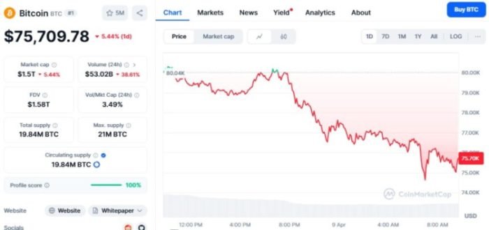 Bitcoin für 75.000 US -Dollar
