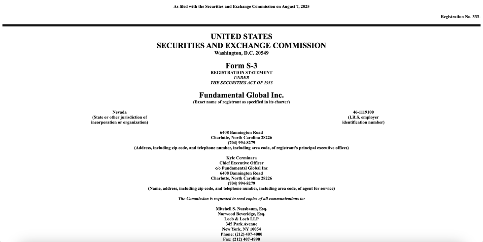 Grundlegende Global Inc S-3 Form | Quelle: US Securities and Exchange Commission