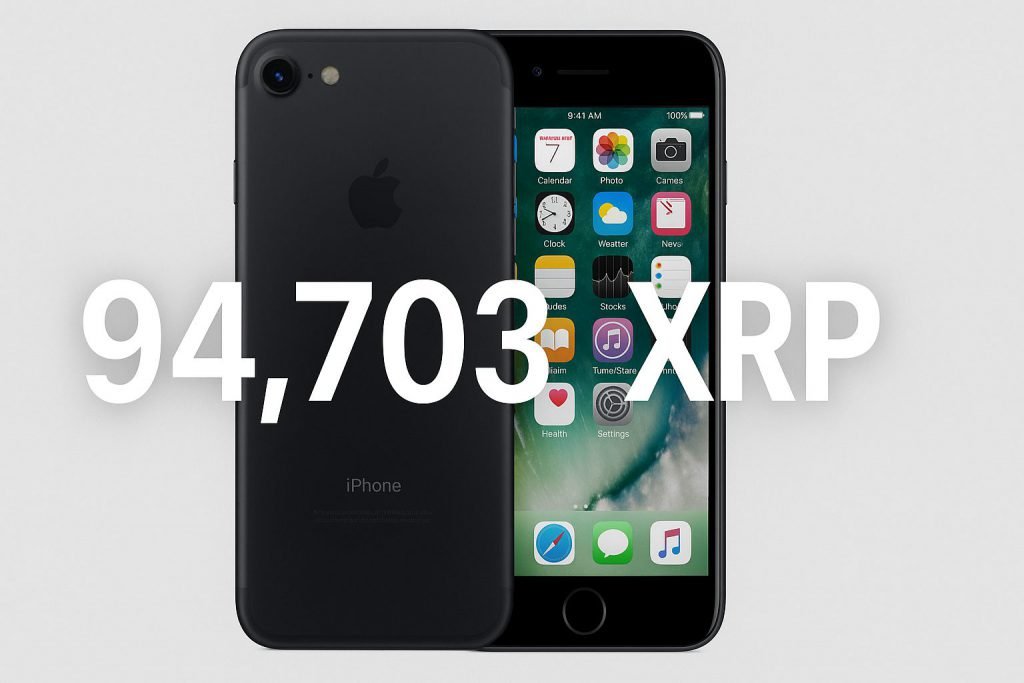 iPhone 7 Produktfoto mit Menge an XRP, es war es wert