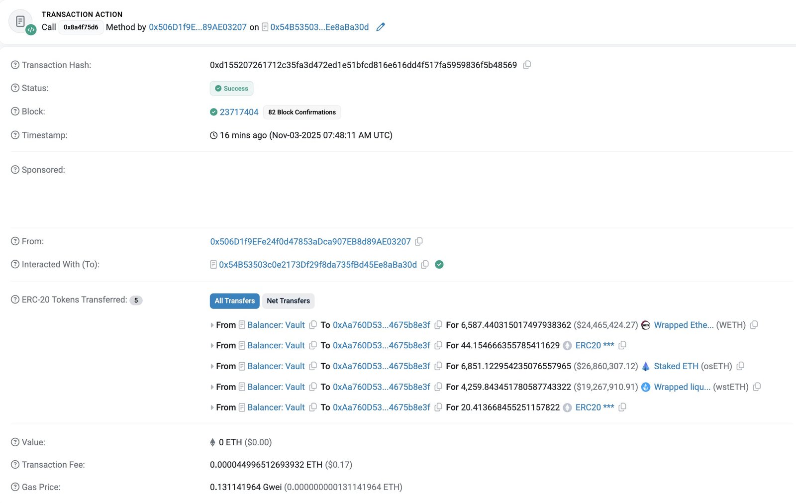 Balancer-Vault-Transfers | Quelle: Etherescan