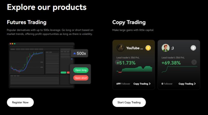 BTCC-Produkte – Futures-Handel, Copy-Trading.