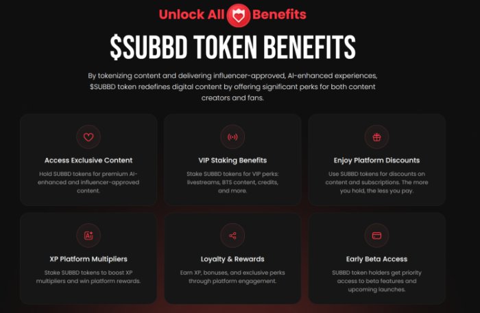 Vorteile für SUBBD-Token-Inhaber. 