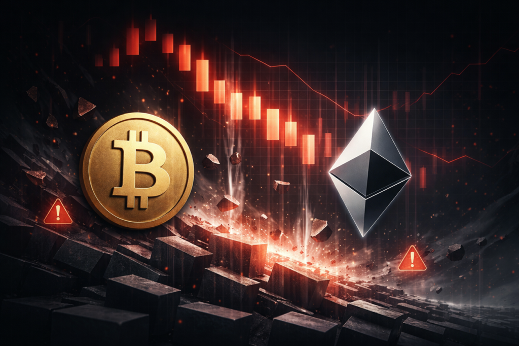 Der Absturz von Bitcoin und Ethereum löst einen Krypto-Longflush in Höhe von fast 600 Millionen US-Dollar aus