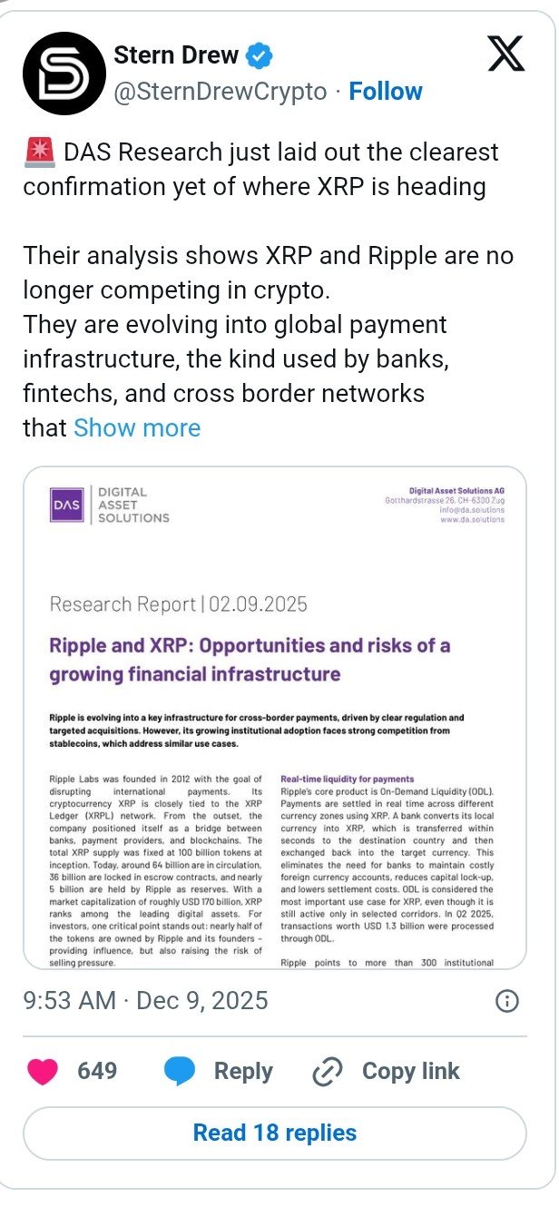 Laut DAS-Forschungspapier könnte XRP zum zentralen globalen Zahlungsmittel werden