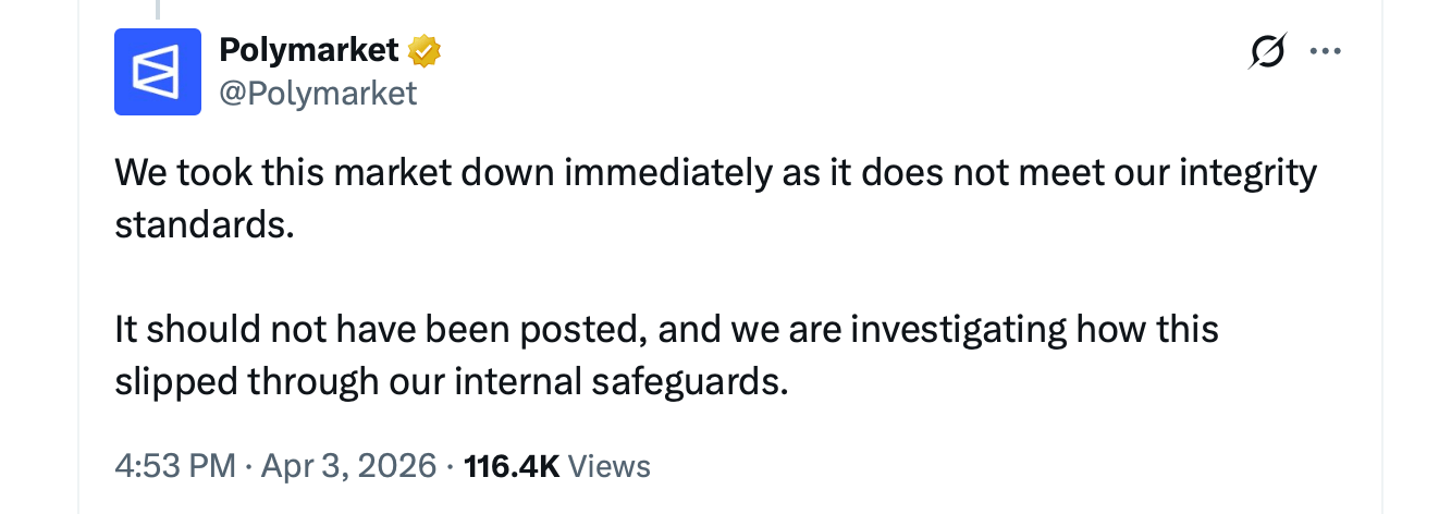 Der Gesetzgeber fordert, dass Polymarket 219 Kriegswetten nach der Kontroverse um den Fliegermarkt streicht