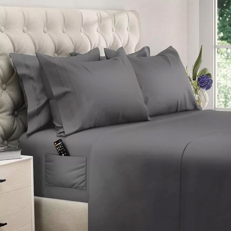 Target verkauft ein 4-teiliges Mikrofaser-Queen-Bettlaken-Set für 25 US-Dollar mit Seitentaschen für Geräte