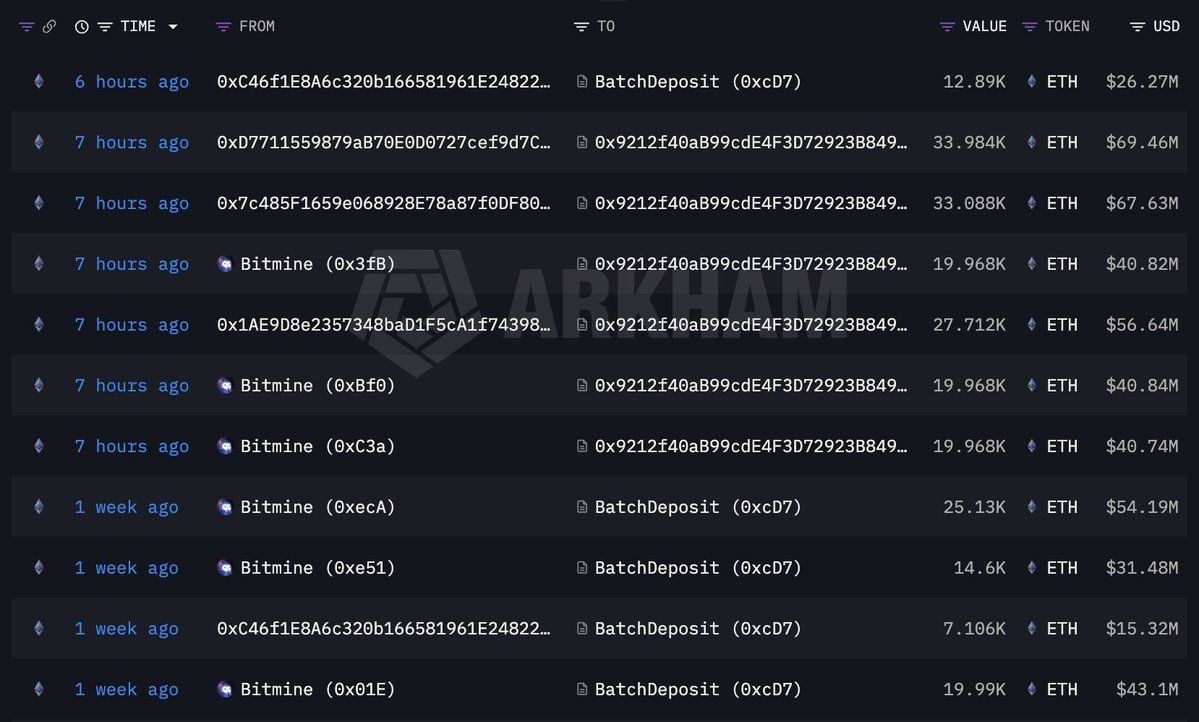 Bitmines Ethereum-Transaktionen | Quelle: Arkham
