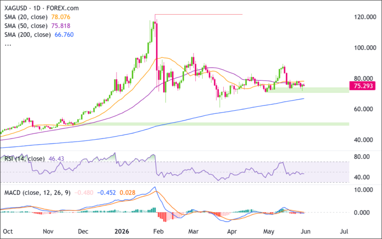 XAG/USD-Tageschart 2026-05-30