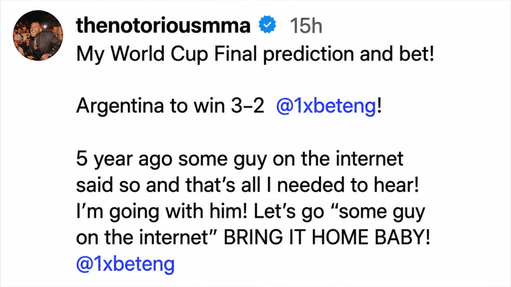 Der frühere UFC-Champion Conor McGregor riskiert 100.000 US-Dollar für die virale 3:2-WM-Prophezeiung mit einem Zahltag von 3,6 Millionen US-Dollar