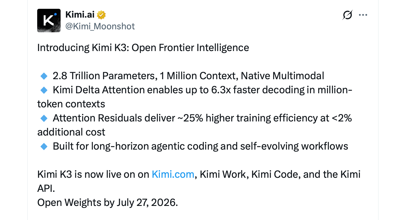 Kimi Moonshot X postet Screenshot. 