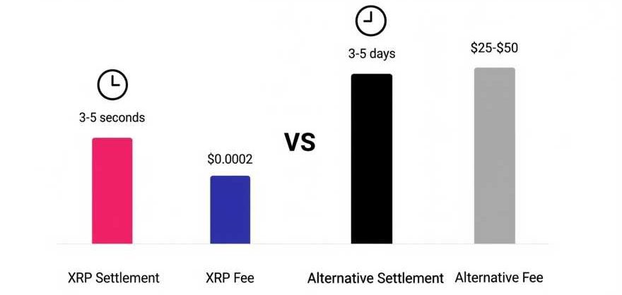 image comparing the settlement times and fees of XRP transfers
